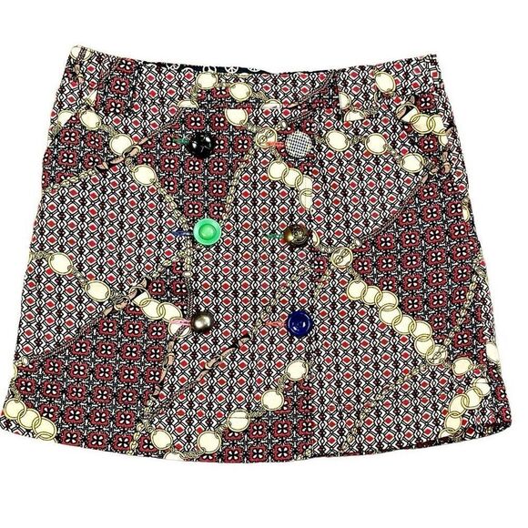 Ivy Jane Geometric Print Button Embellished Pockets Skirt 4 - Picture 1 of 7